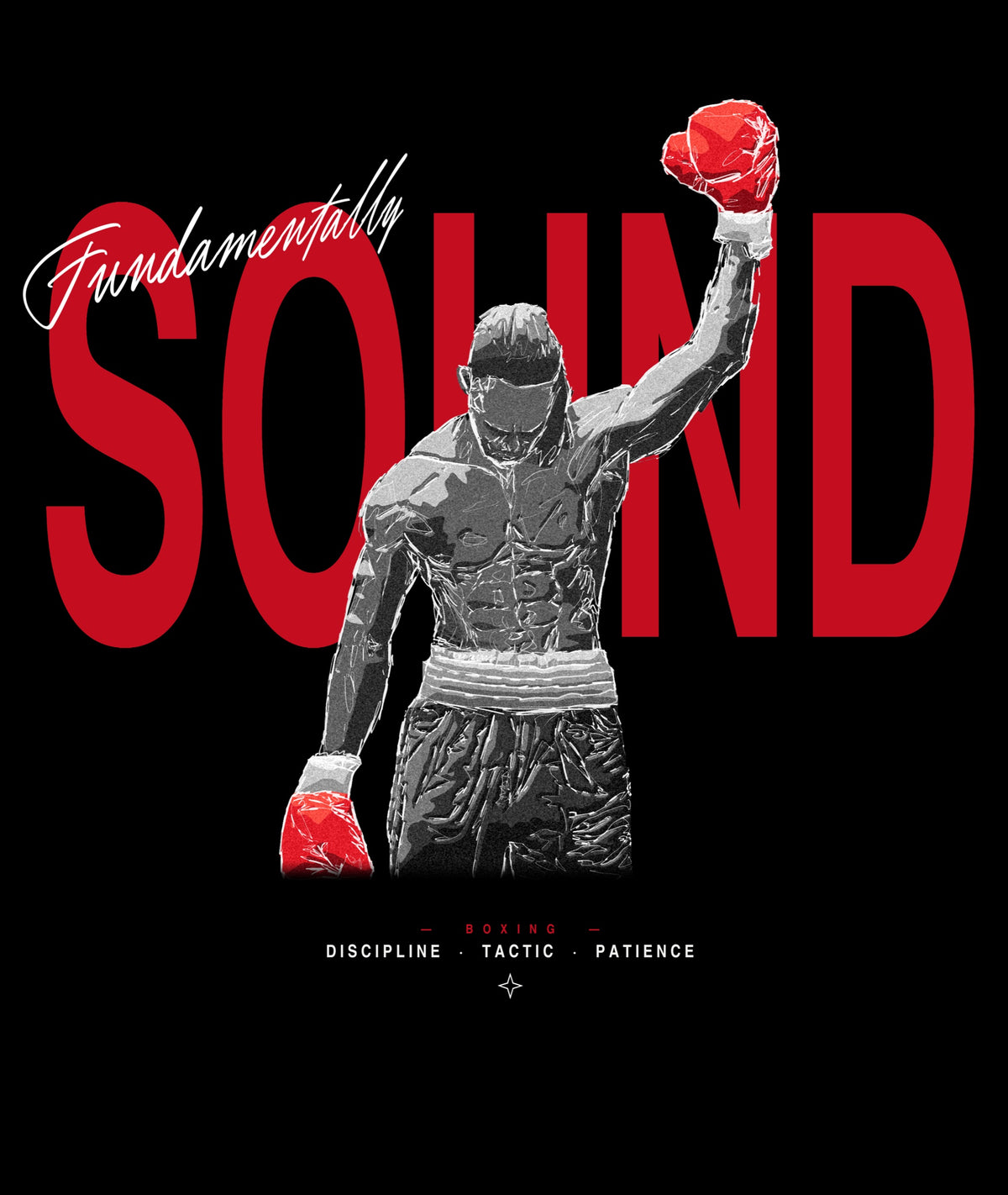 Fundamentally Sound back graphic — boxer in white over red SOUND lettering